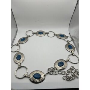 Silver and Blue Chain Belt